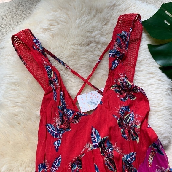 NWT Free People Cherry Combo Floral Boho Dress S - Picture 4 of 11